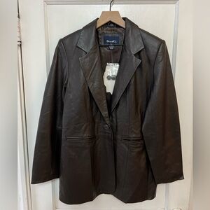 Denim & Co Dark Brown Genuine Leather Jacket
